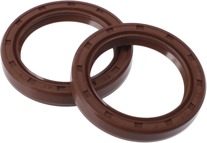 VekAuto Universal Oil Seal TC Double Lip W Steel Spring Seal Ring Rotary Shaft Seal 35x47x7mm High Pressure FKM Rubber Brown 2 Pcs - Image 1